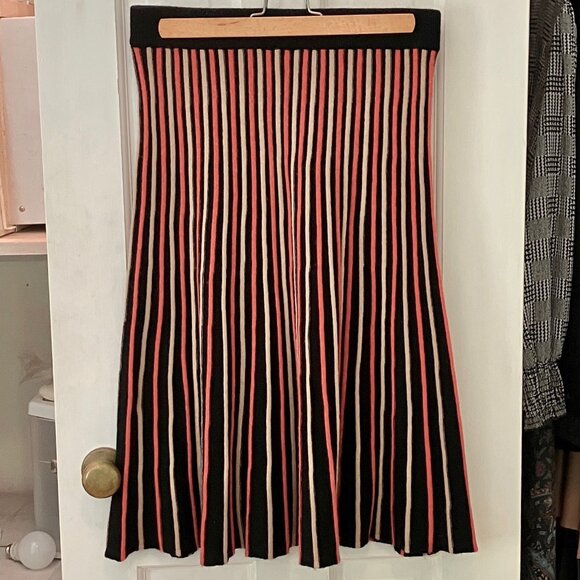 Pure Collection Ribbed Knit Skirt, Black, Tan and Orange Stripes, Size M - Picture 1 of 6
